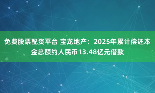 免费股票配资平台 宝龙地产:2025年累计偿还本金总额约人民币13.48亿元借款